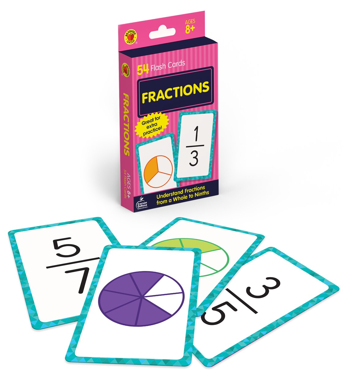 Carson Dellosa Fraction Flash Cards for Kids Ages 8+, Math Flash Cards with Fraction Facts from Whole Number to Ninths, Grade 3, Grade 4 and Grade 5